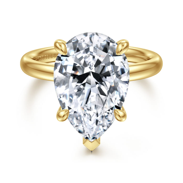 14K Yellow Gold Pear Shape Diamond Engagement Ring - 0.08 ct - Shot 1