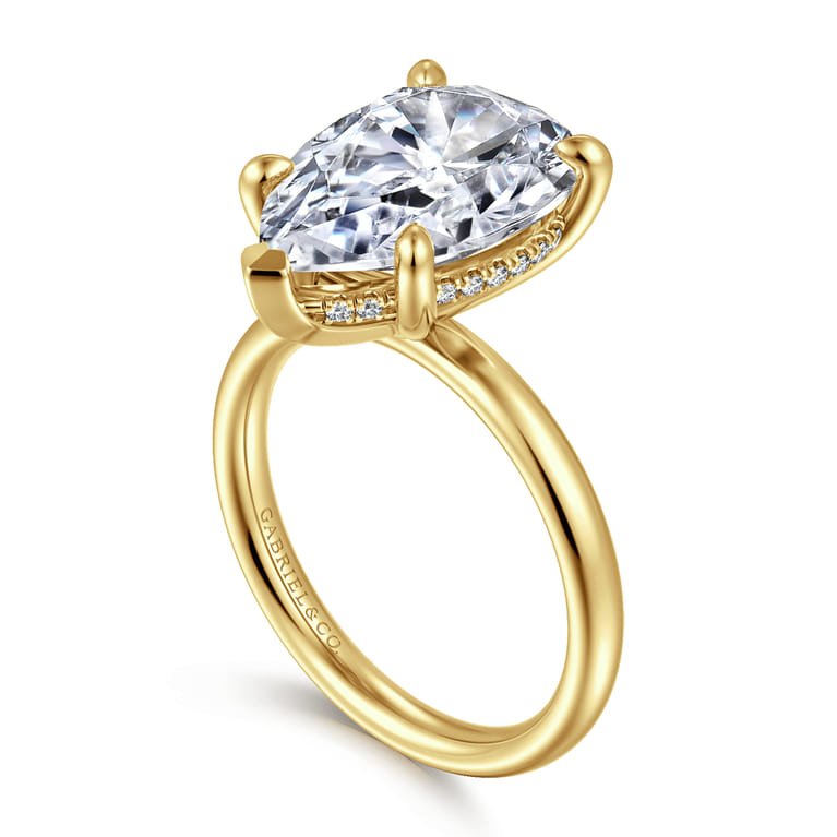 14K Yellow Gold Pear Shape Diamond Engagement Ring - 0.08 ct - Shot 3