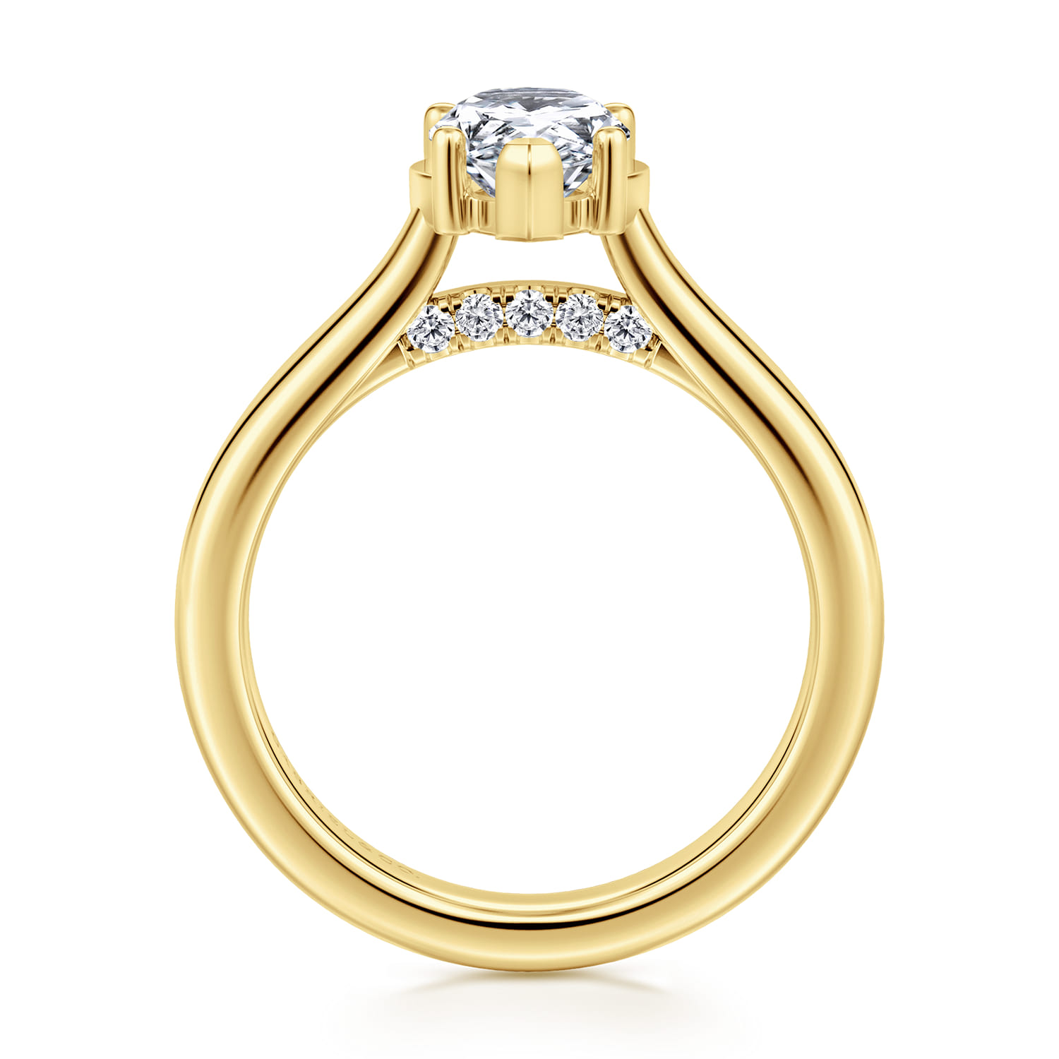 Villa - 14K Yellow Gold Half Bezel Pear Shape Diamond Engagement Ring - 0.1 ct - Shot 2