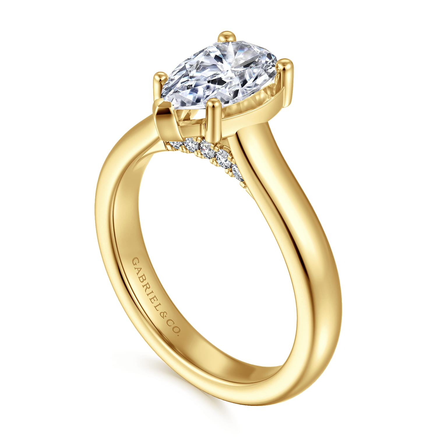 Villa - 14K Yellow Gold Half Bezel Pear Shape Diamond Engagement Ring - 0.1 ct - Shot 3