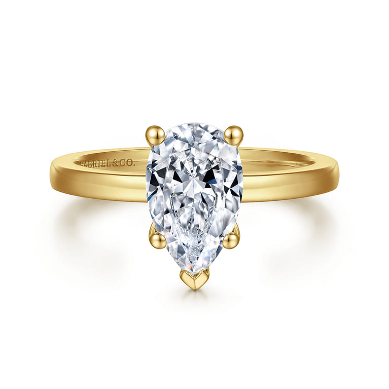 Paula - 14K Yellow Gold Pear Shape Diamond Engagement Ring - Shot 1