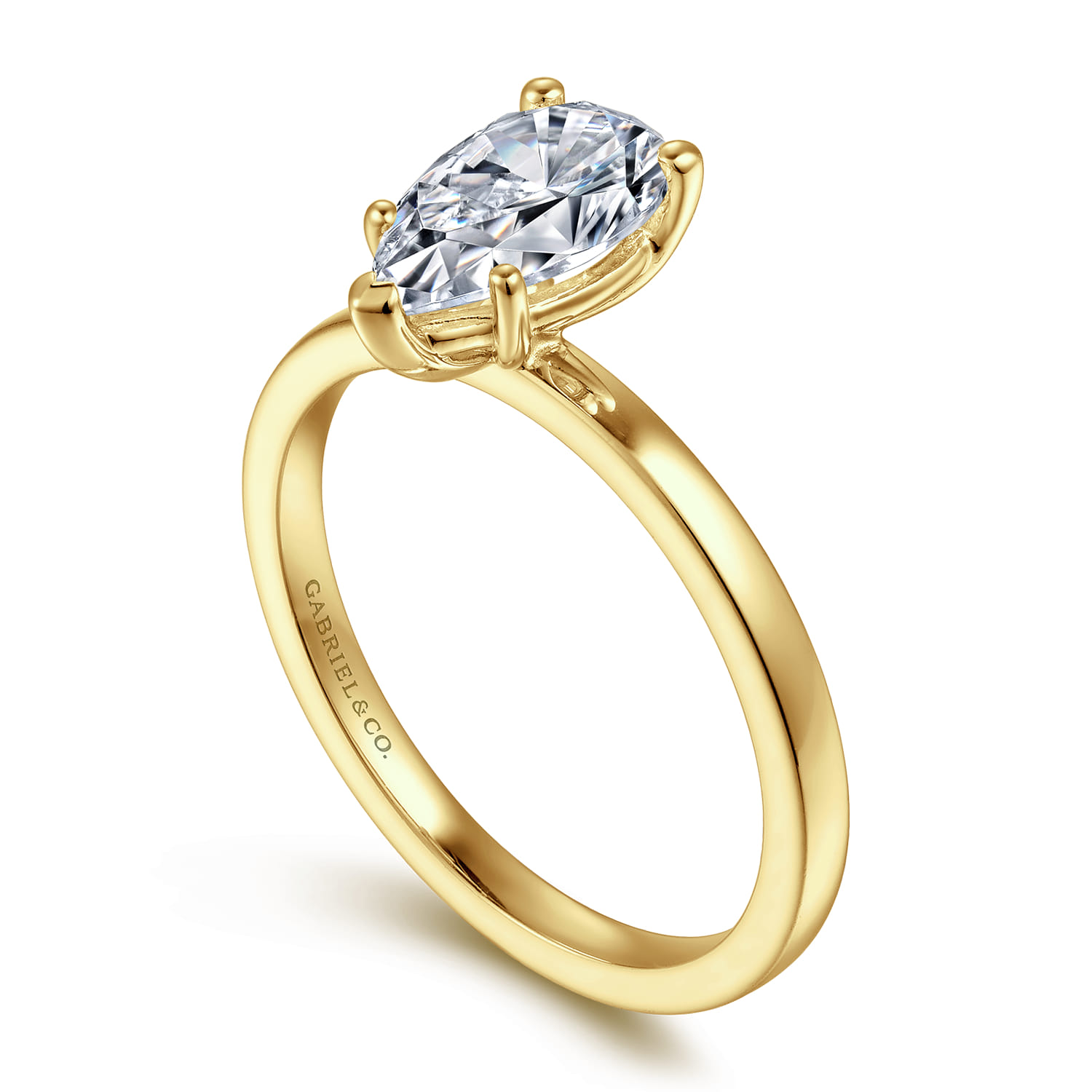 Paula - 14K Yellow Gold Pear Shape Diamond Engagement Ring - Shot 3