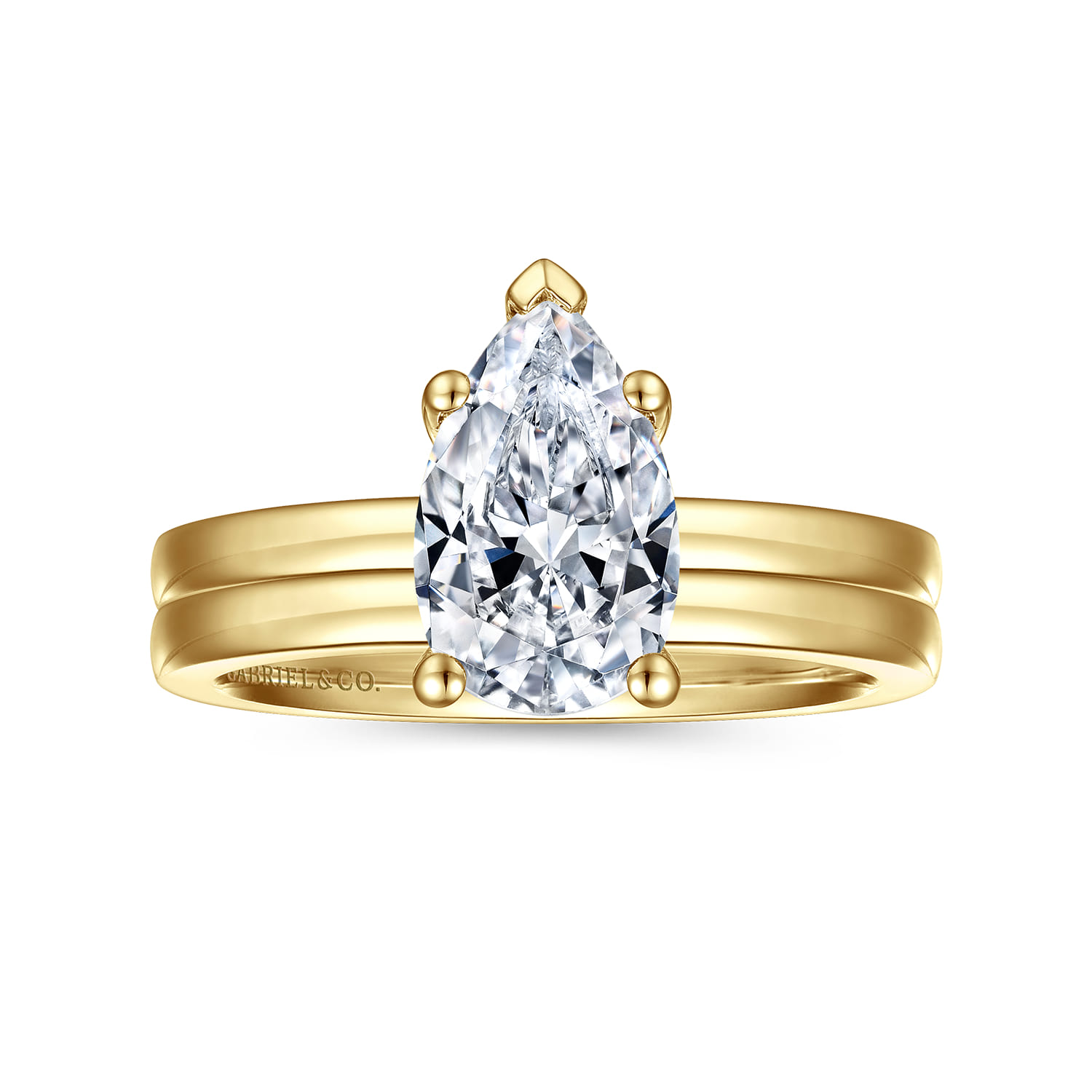 Paula - 14K Yellow Gold Pear Shape Diamond Engagement Ring - Shot 4