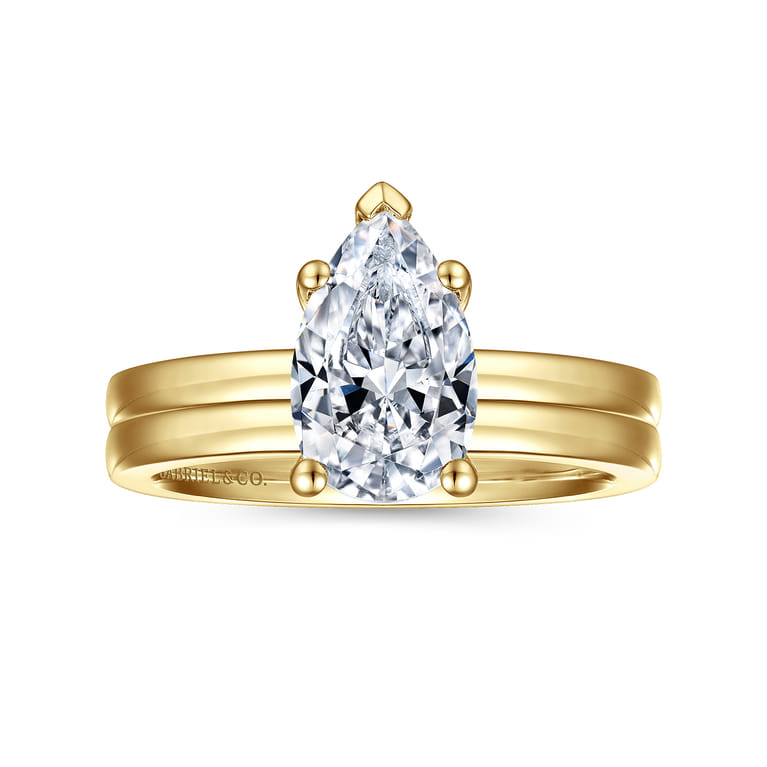 Paula - 14K Yellow Gold Pear Shape Diamond Engagement Ring - Shot 4