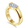 Bara - 14K Yellow Gold Half Bezel East West Pear Shape Diamond Engagement Ring