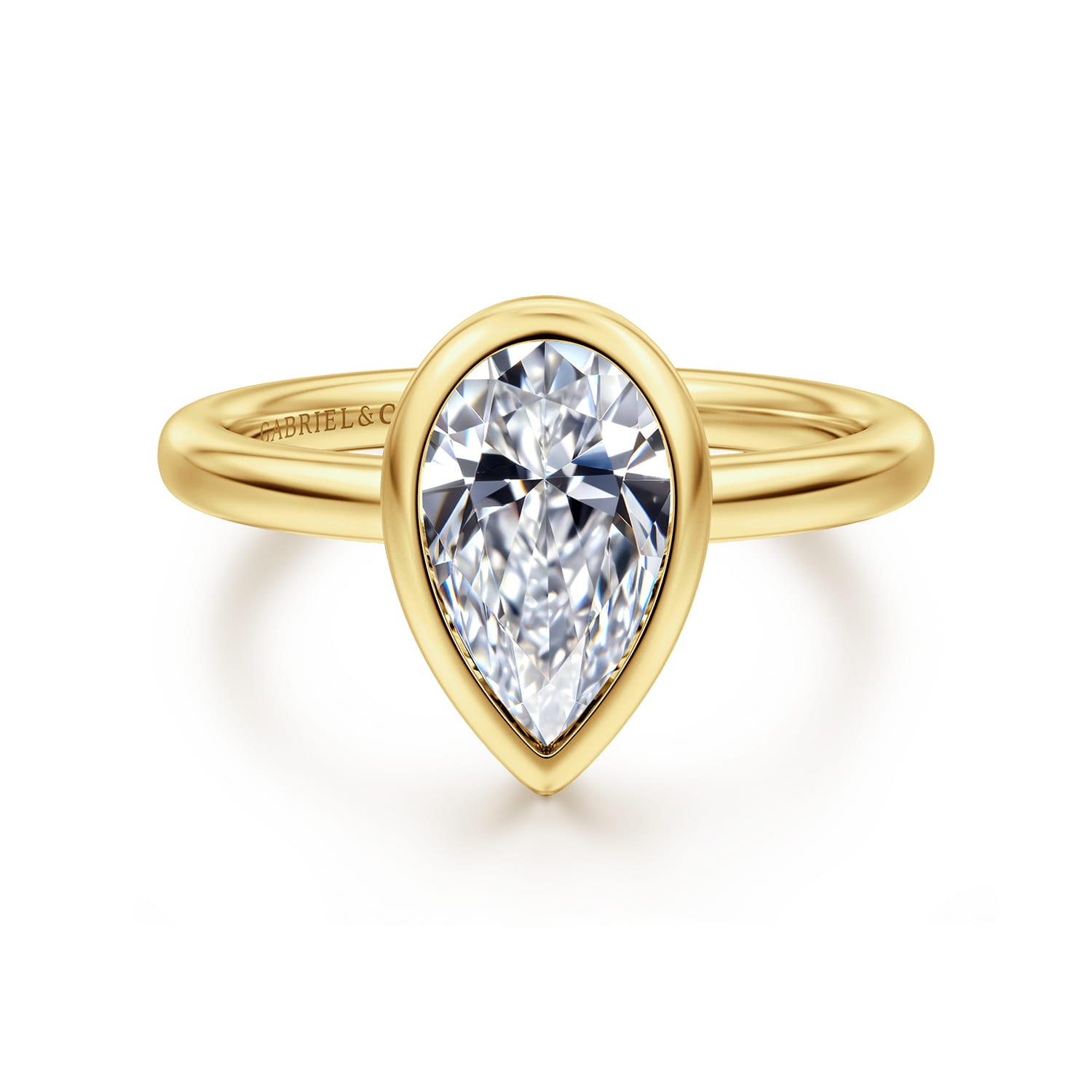 Linny - 14K Yellow Gold Pear Shape Bezel Set Diamond Engagement Ring - Shot 1