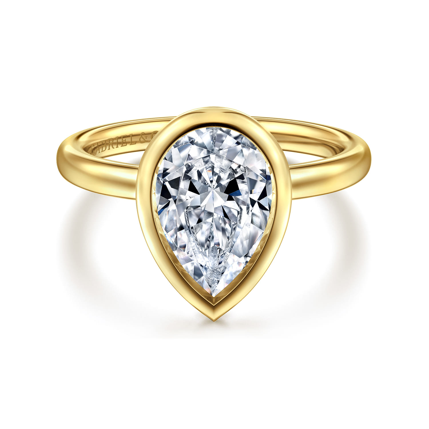 Linny - 14K Yellow Gold Pear Shape Bezel Set Diamond Engagement Ring - Shot 1