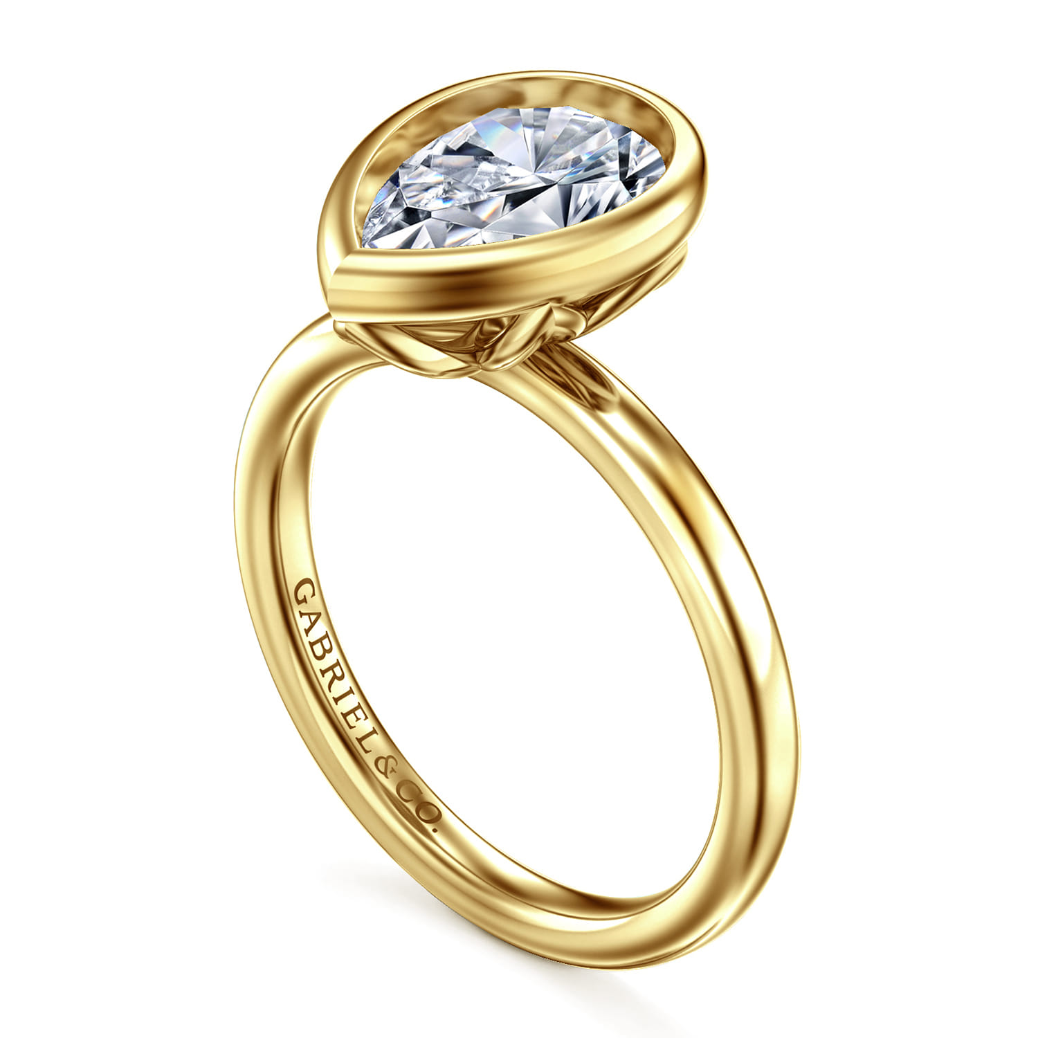 Linny - 14K Yellow Gold Pear Shape Bezel Set Diamond Engagement Ring - Shot 3