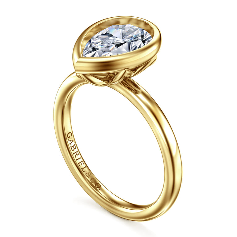 Linny - 14K Yellow Gold Pear Shape Bezel Set Diamond Engagement Ring - Shot 3