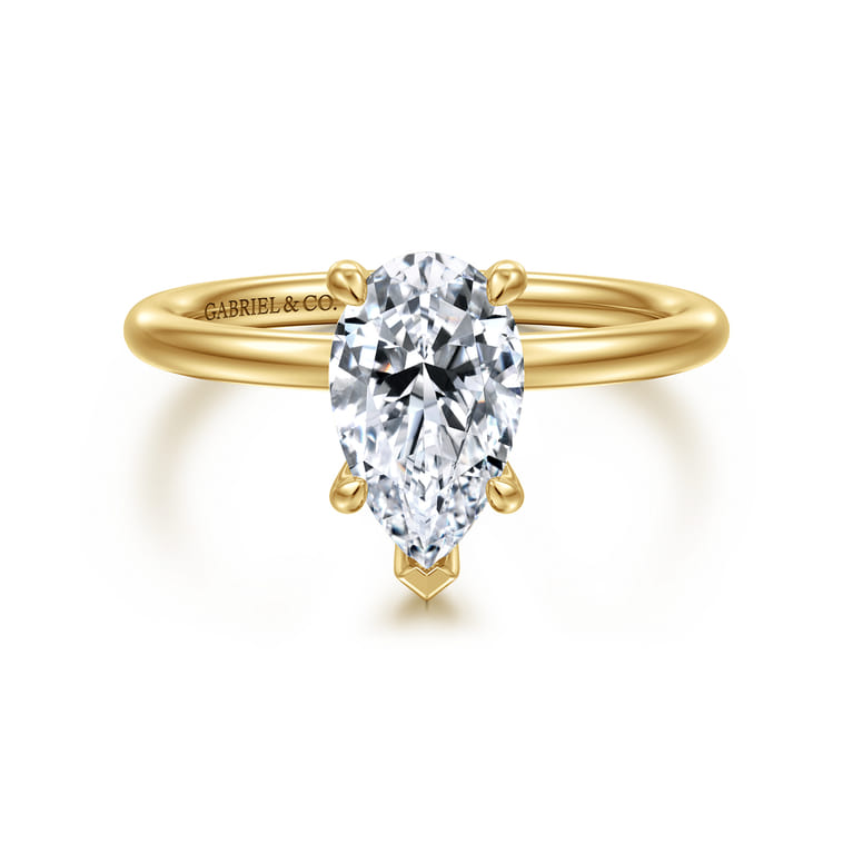 Tiana - 14K Yellow Gold Pear Shape Solitaire Diamond Engagement Ring - Shot 1