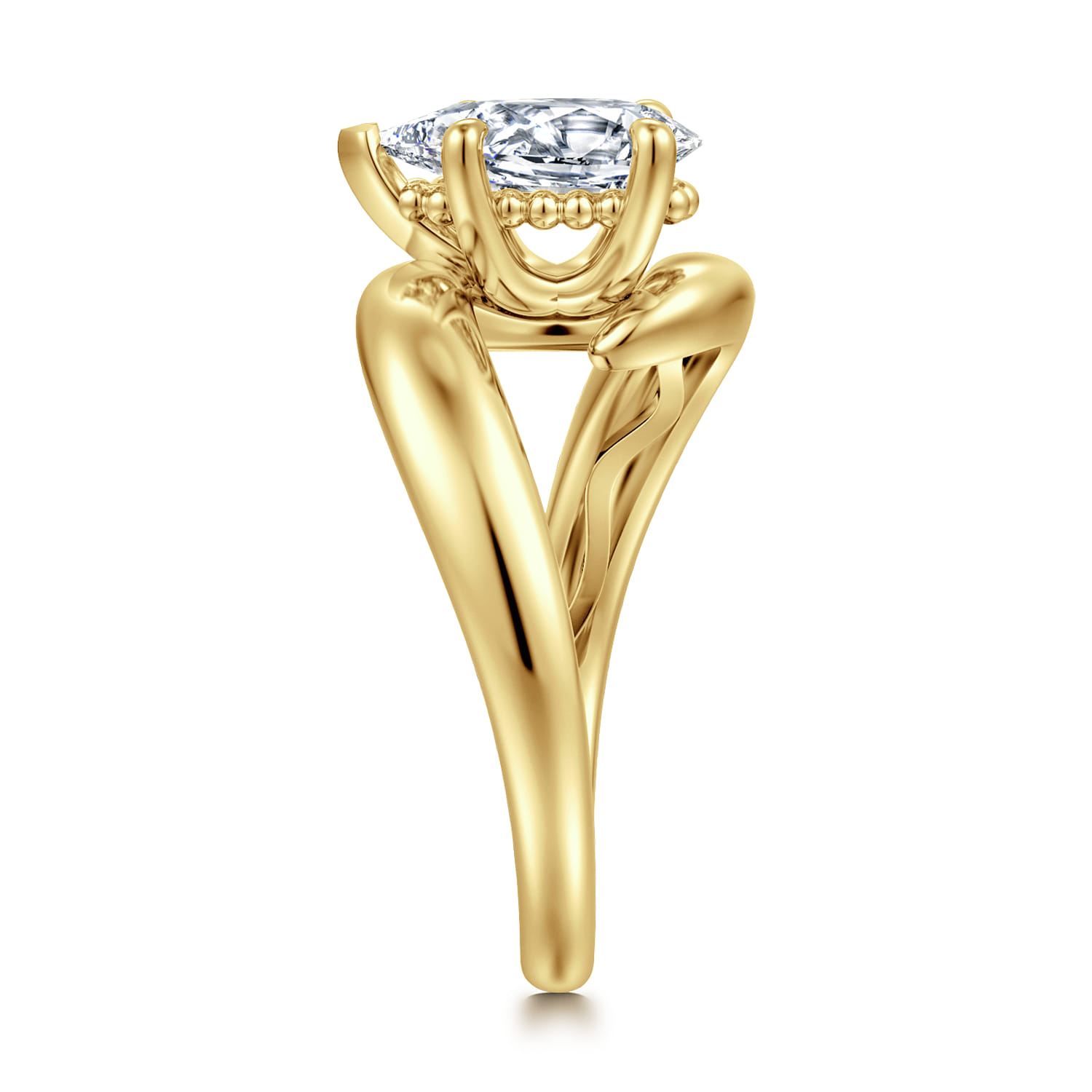 Bettie - 14K Yellow Gold Bypass Pear Shape Diamond Engagement Ring - Shot 4