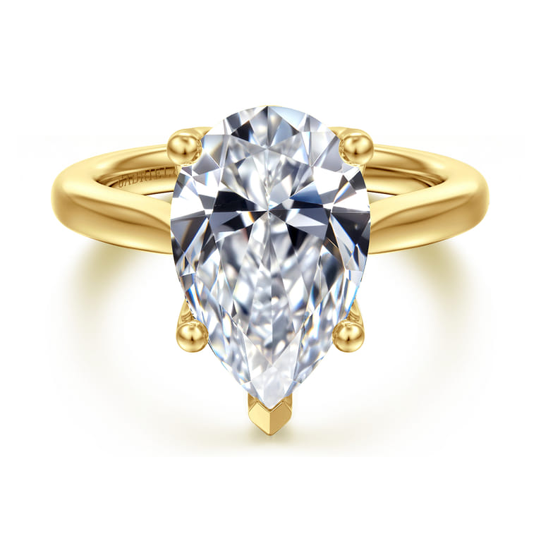 Nola - 14K Yellow Gold Pear Shape Lotus Diamond Engagement Ring - Shot 1