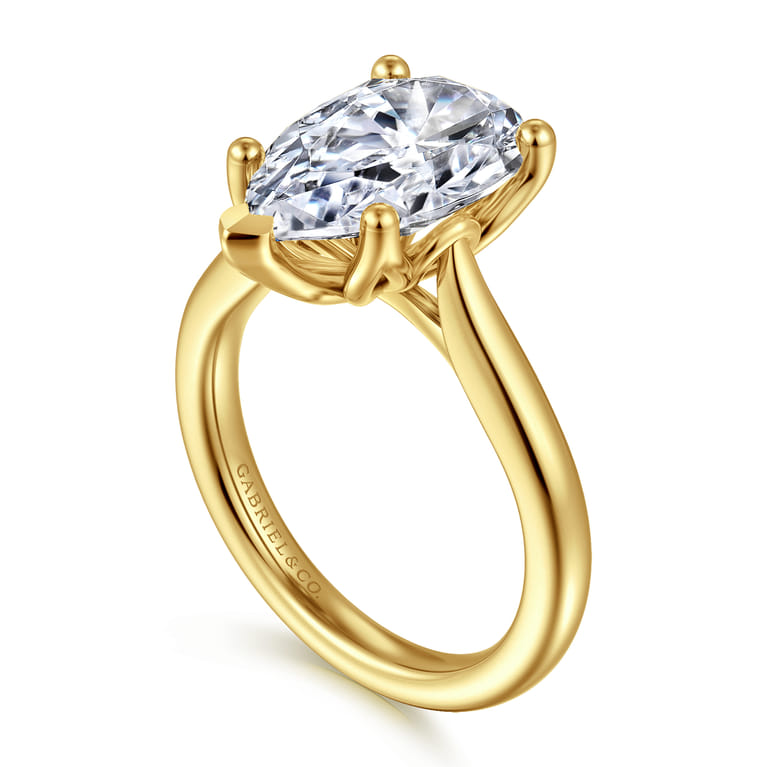 Nola - 14K Yellow Gold Pear Shape Lotus Diamond Engagement Ring - Shot 3