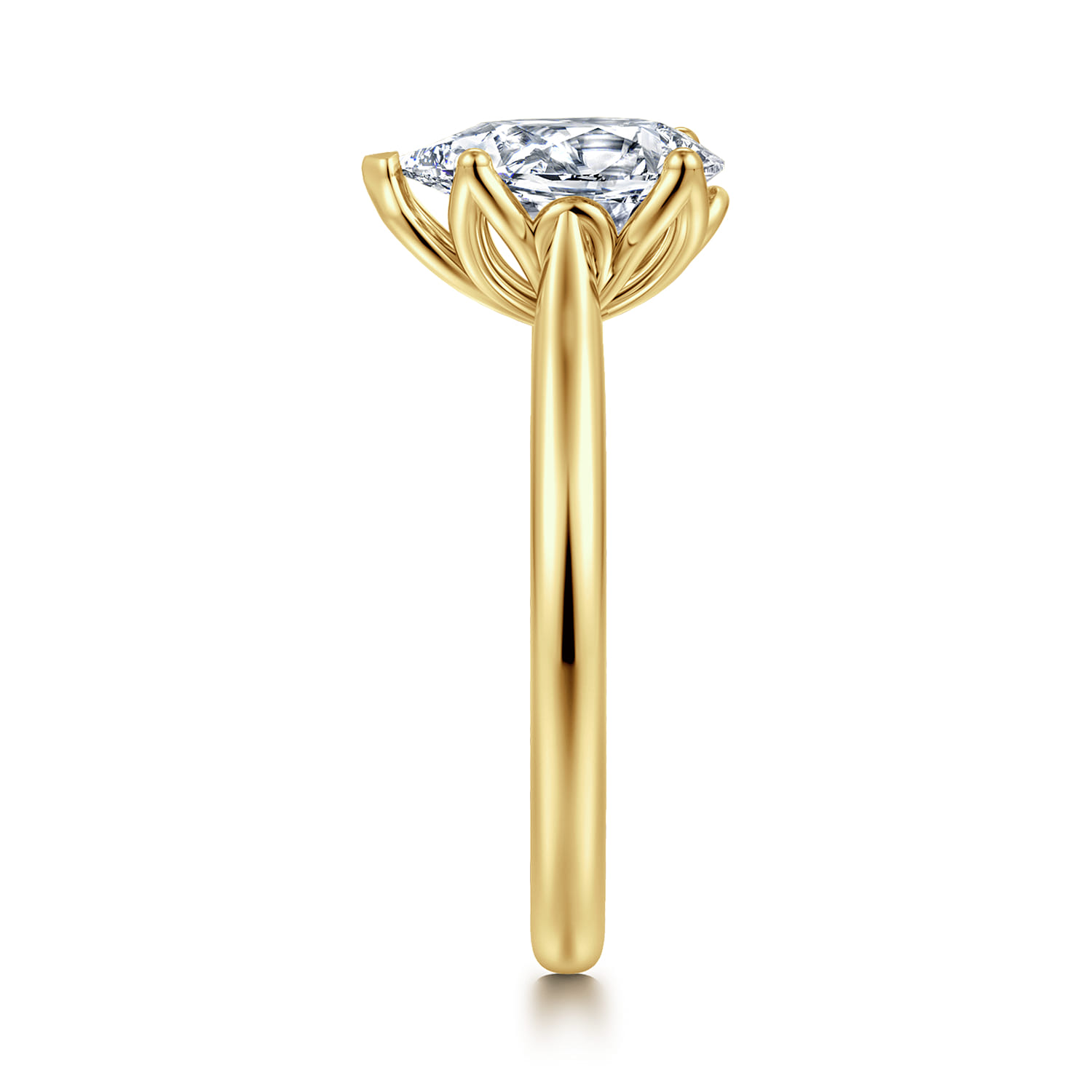 Nola - 14K Yellow Gold Pear Shape Lotus Diamond Engagement Ring - Shot 4