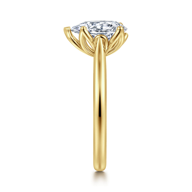 Nola - 14K Yellow Gold Pear Shape Lotus Diamond Engagement Ring - Shot 4