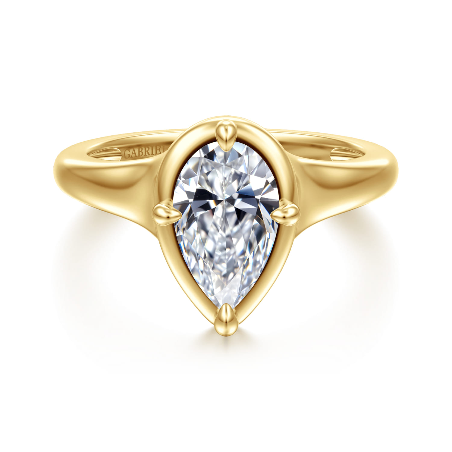 Elsa - 14K Yellow Gold Compass Bezel Prong Pear Shape Solitaire Diamond Engagement Ring - Shot 1