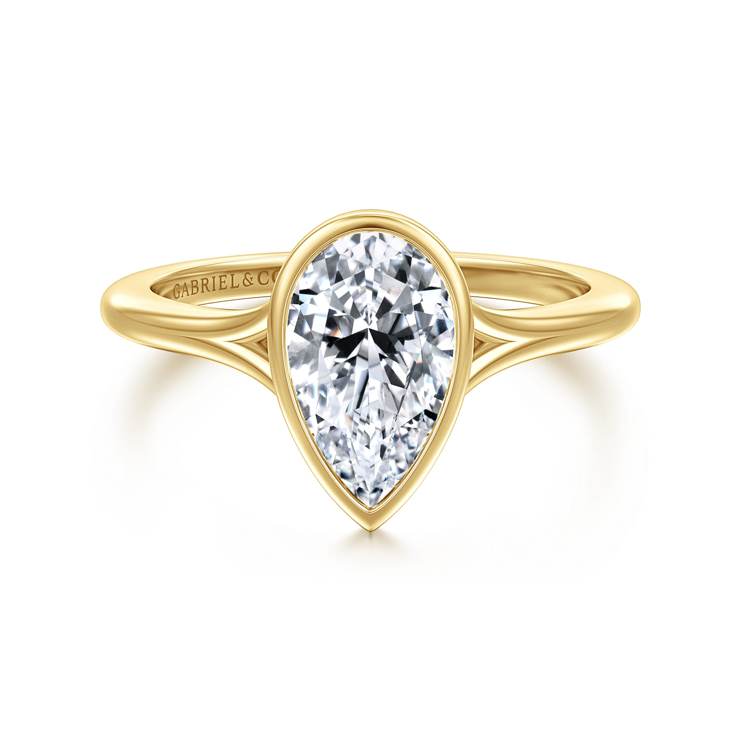Kaya - 14K Yellow Gold Bezel Set Pear Shape Solitaire Diamond Engagement Ring - Shot 1