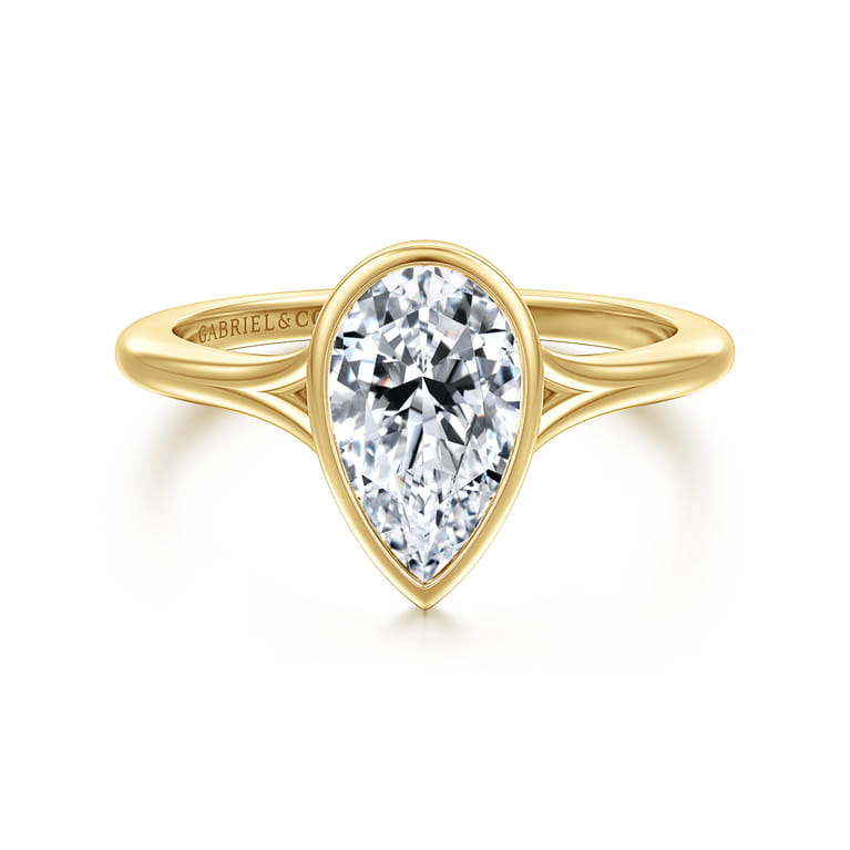 Kaya - 14K Yellow Gold Bezel Set Pear Shape Solitaire Diamond Engagement Ring - Shot 1