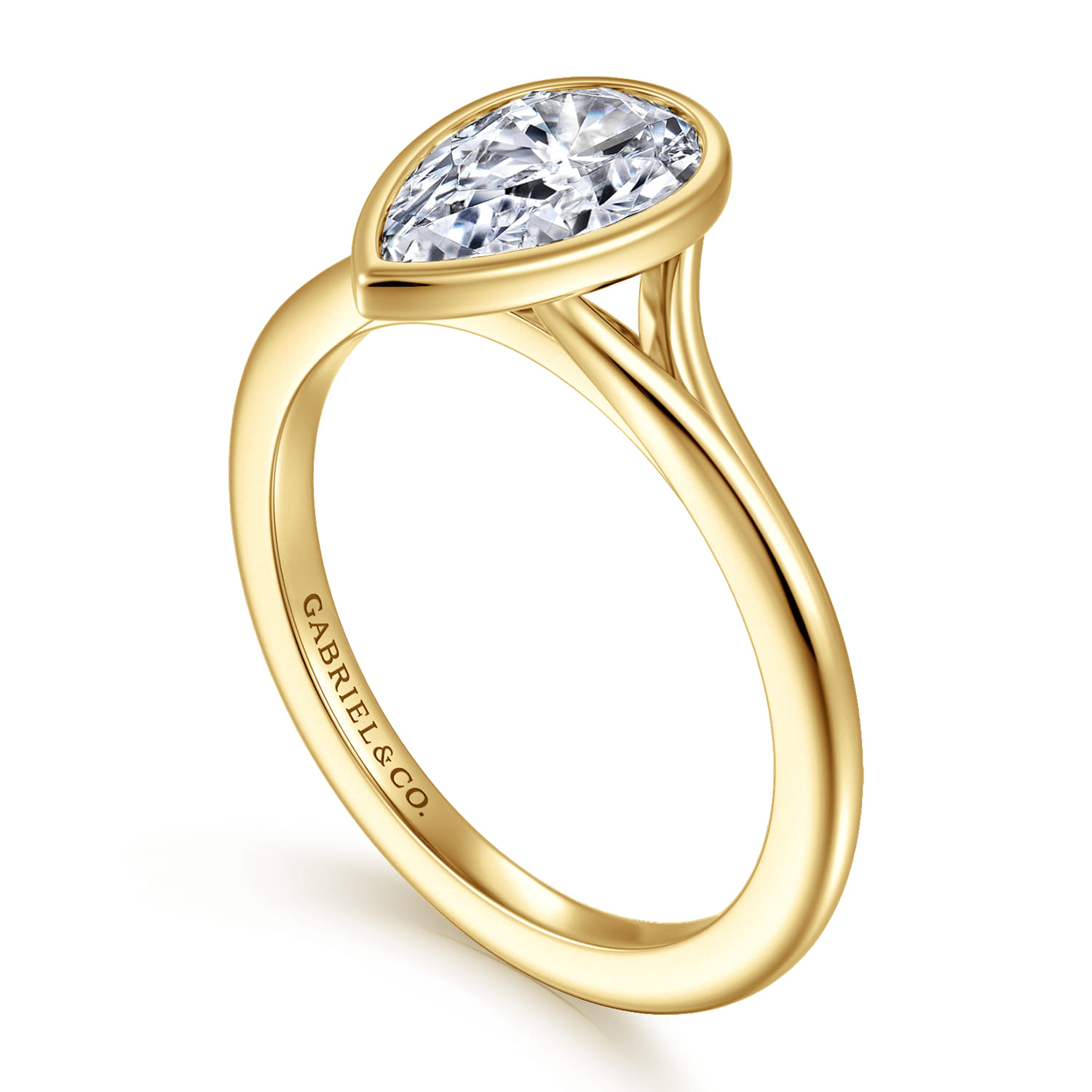 Kaya - 14K Yellow Gold Bezel Set Pear Shape Solitaire Diamond Engagement Ring - Shot 3