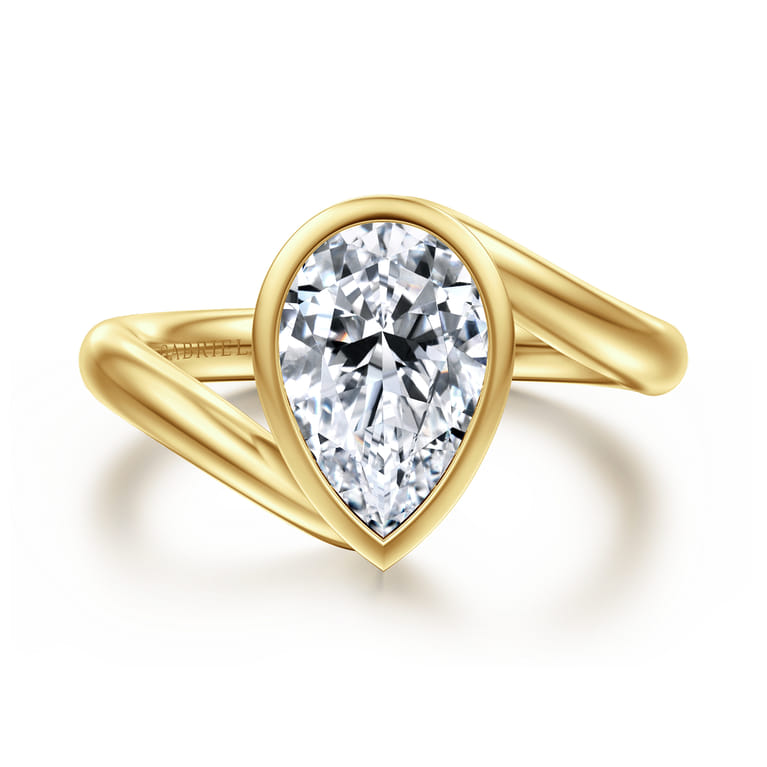 Luve - 14K Yellow Gold Bypass Pear Shape Solitaire Diamond Engagement Ring - Shot 1