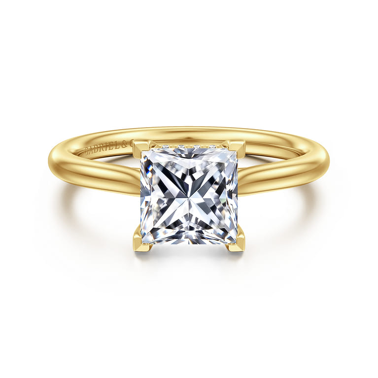 Azucena - 14K Yellow Gold Princess Cut Solitaire Diamond Engagement Ring - 0.06 ct - Shot 1