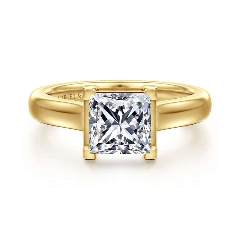 Villa - 14K Yellow Gold Half Bezel Princess Cut Diamond Engagement Ring - 0.1 ct - Shot 1