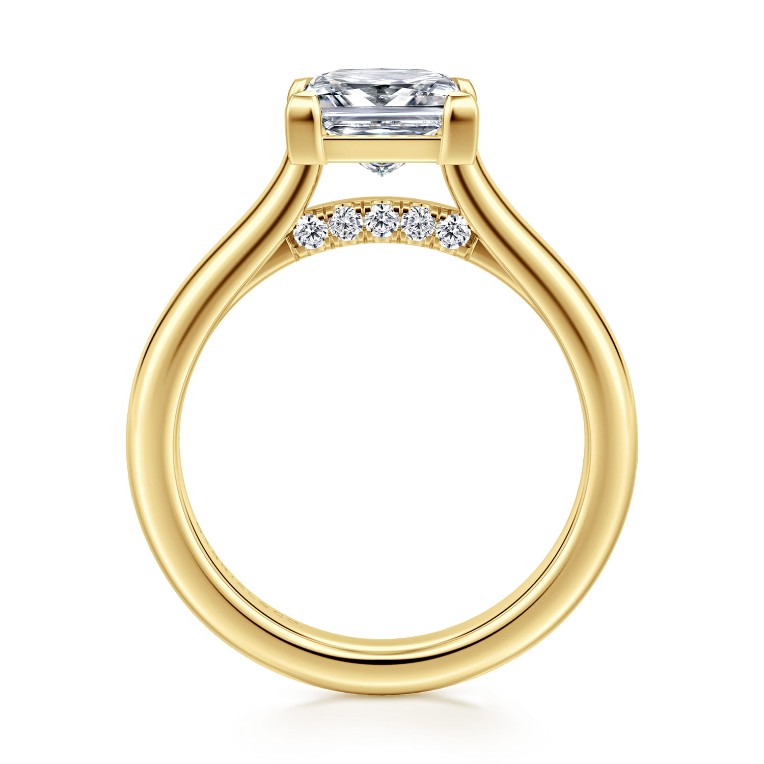 Villa - 14K Yellow Gold Half Bezel Princess Cut Diamond Engagement Ring - 0.1 ct - Shot 2