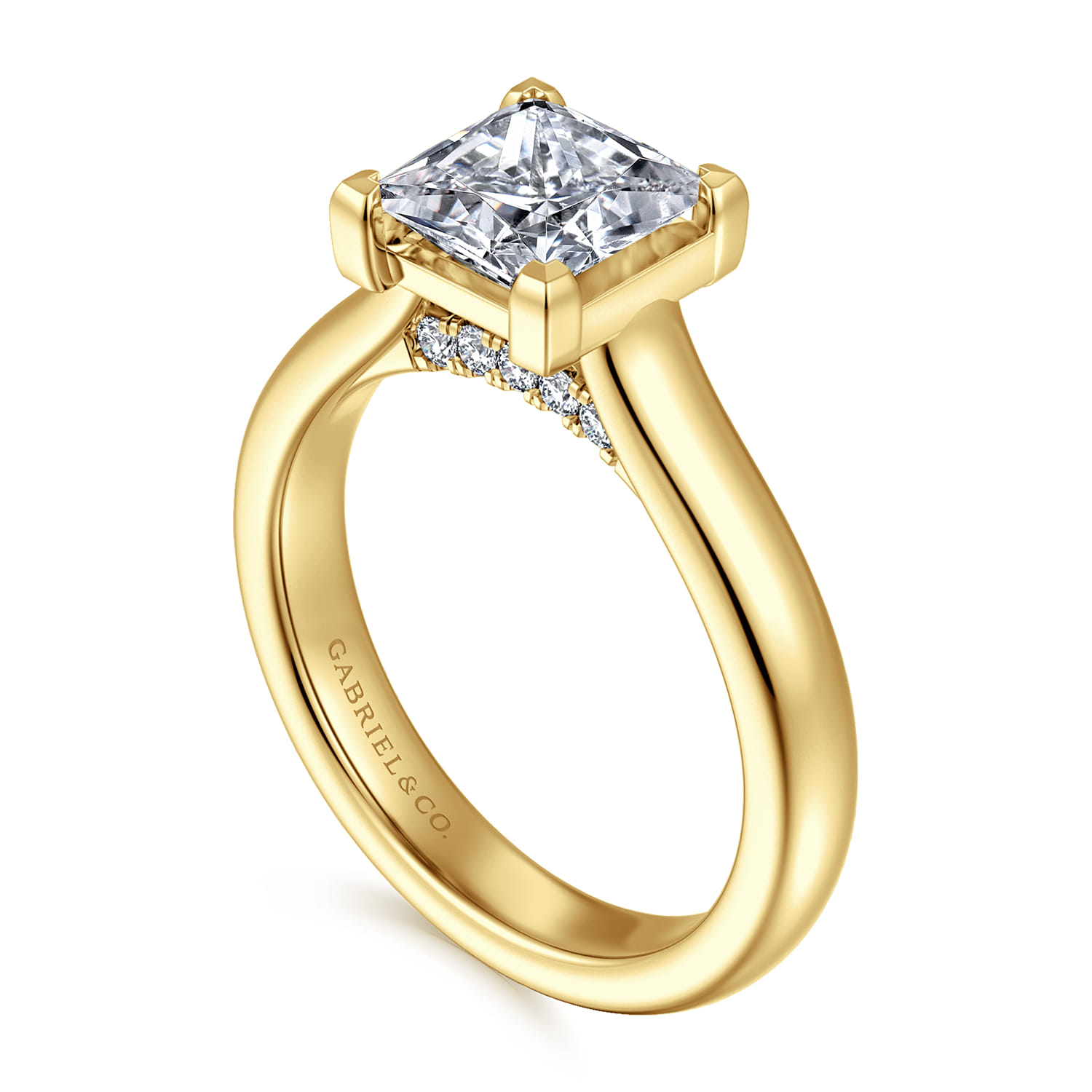 Villa - 14K Yellow Gold Half Bezel Princess Cut Diamond Engagement Ring - 0.1 ct - Shot 3