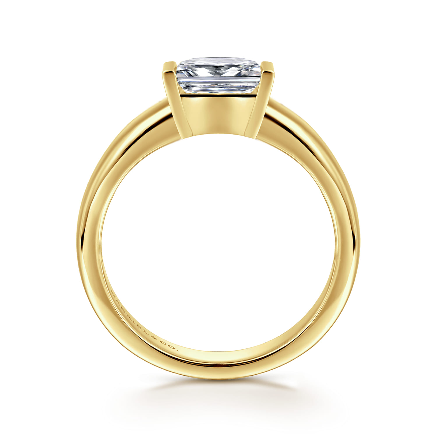 Bara - 14K Yellow Gold Half Bezel East West Princess Cut Diamond Engagement Ring - Shot 2