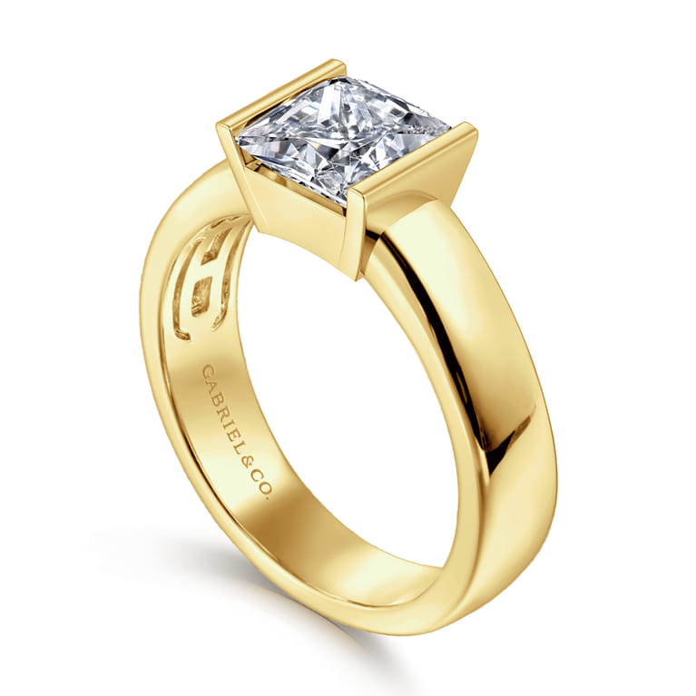 Bara - 14K Yellow Gold Half Bezel East West Princess Cut Diamond Engagement Ring - Shot 3