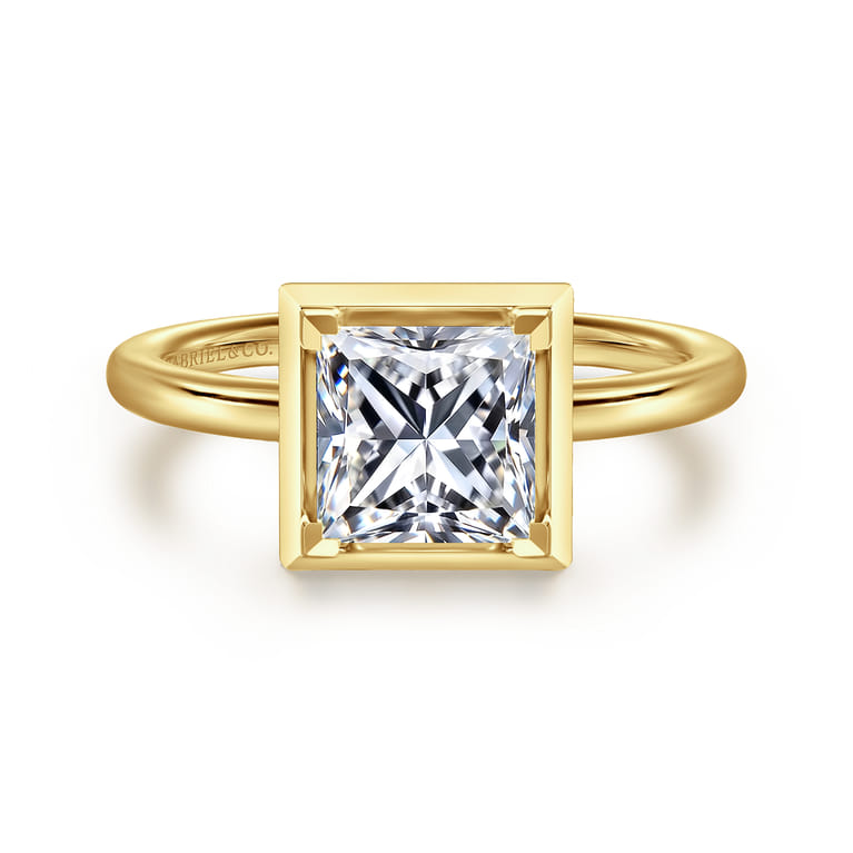 Linen - 14K Yellow Gold Bezel Prong Princess Cut Diamond Engagement Ring - Shot 1