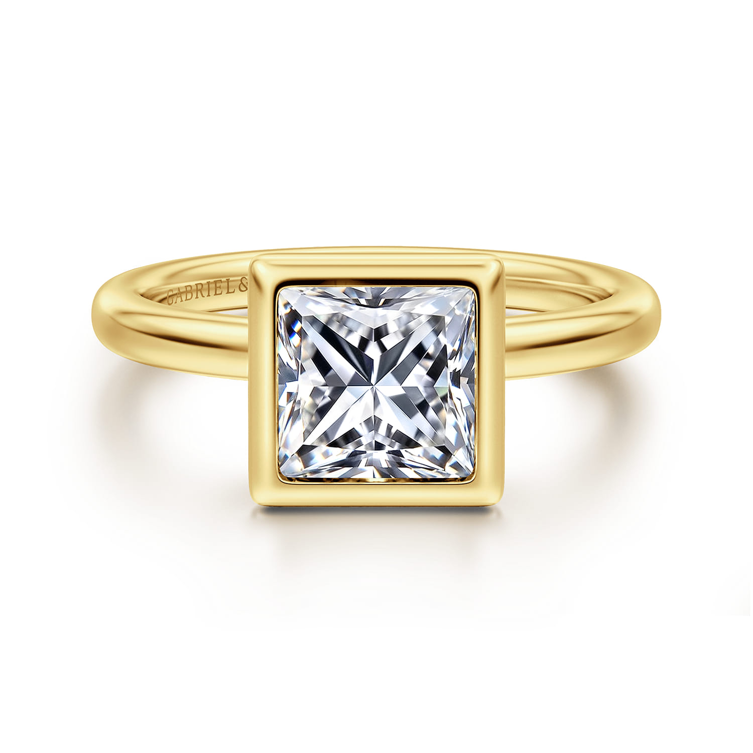 Linny - 14K Yellow Gold Princess Cut Bezel Set Diamond Engagement Ring - Shot 1