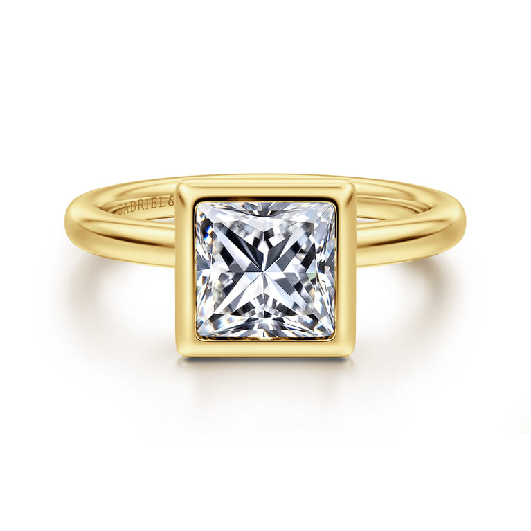 Linny - 14K Yellow Gold Princess Cut Bezel Set Diamond Engagement Ring - Shot 1