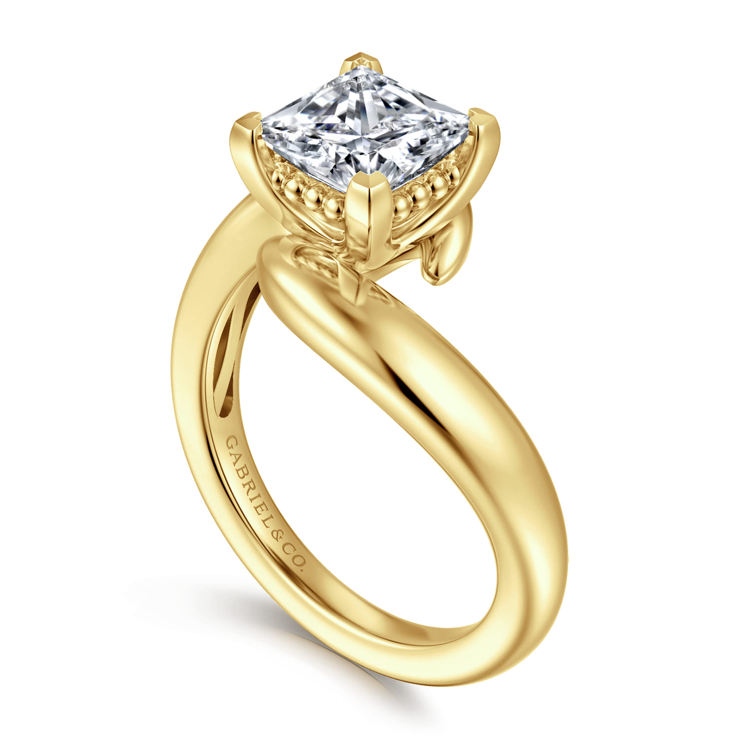Bettie - 14K Yellow Gold Bypass Princess Cut Diamond Engagement Ring - Shot 3