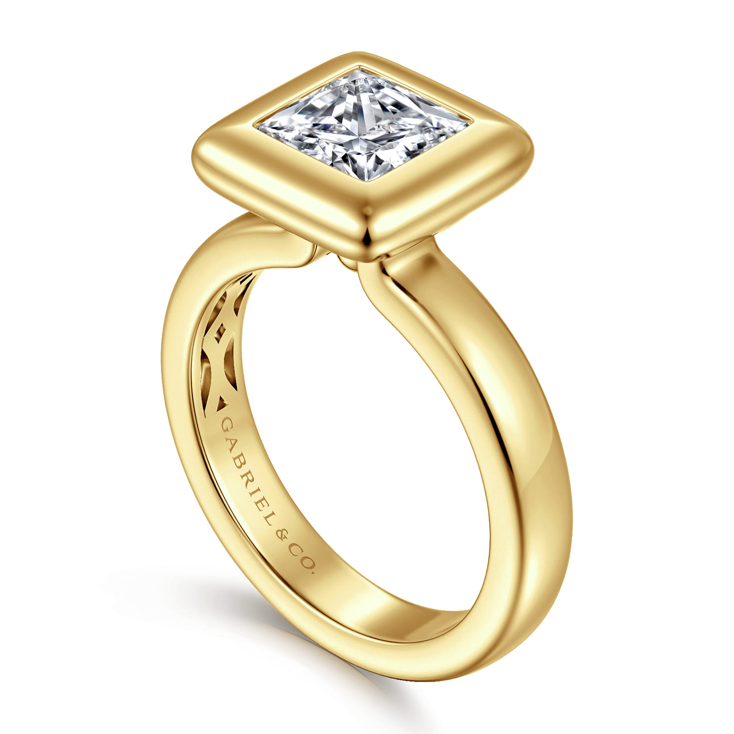 Pauline - 14K Yellow Gold Bezel Set Princess Cut Diamond Engagement Ring - Shot 3