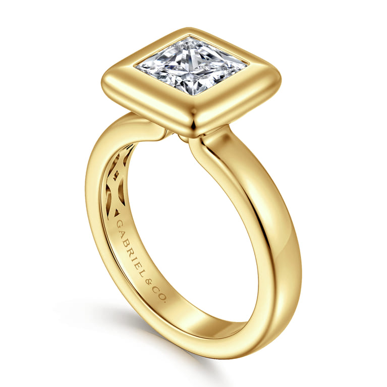 Pauline - 14K Yellow Gold Bezel Set Princess Cut Diamond Engagement Ring - Shot 3