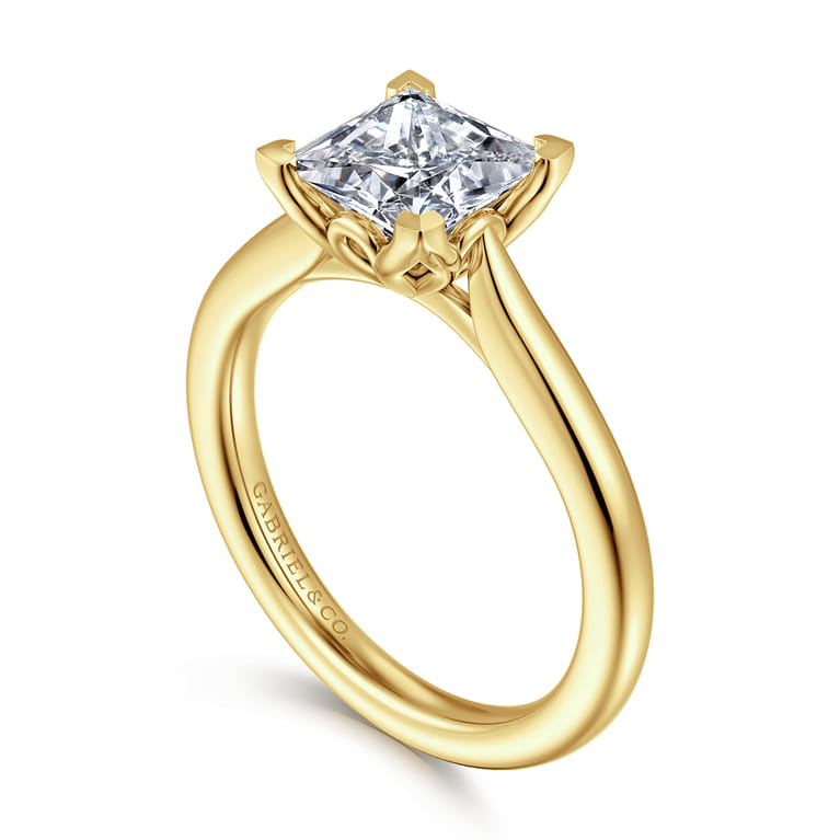 Nola - 14K Yellow Gold Princess Cut Lotus Diamond Engagement Ring - Shot 3