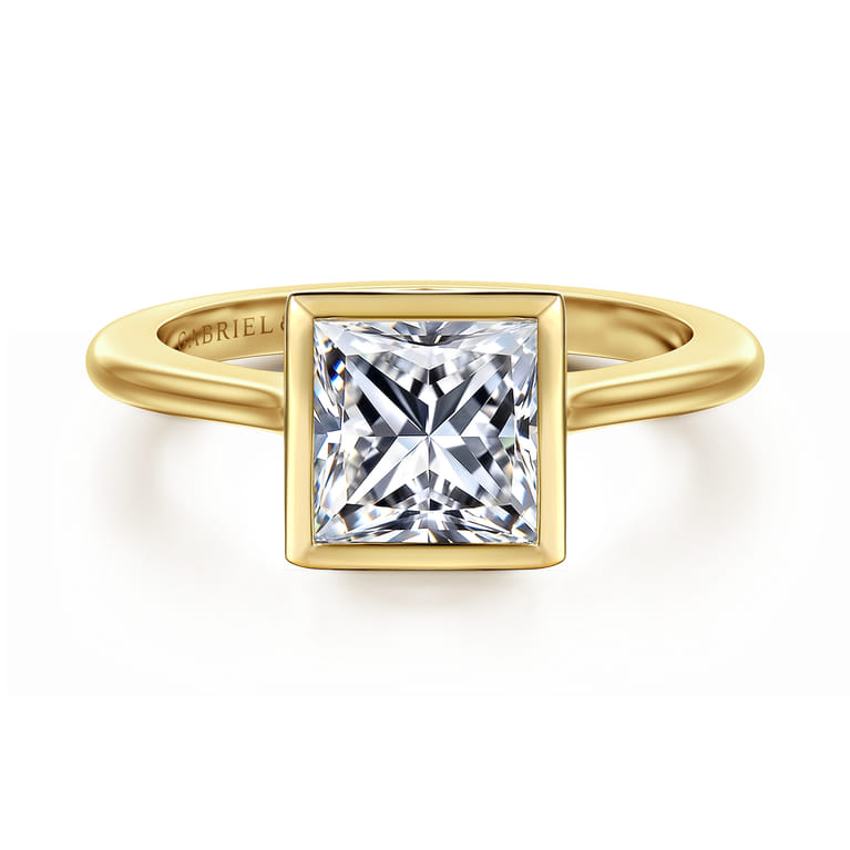 Brooke - 14K Yellow Gold Princess Cut Bezel Set Solitaire Diamond Engagement Ring - Shot 1