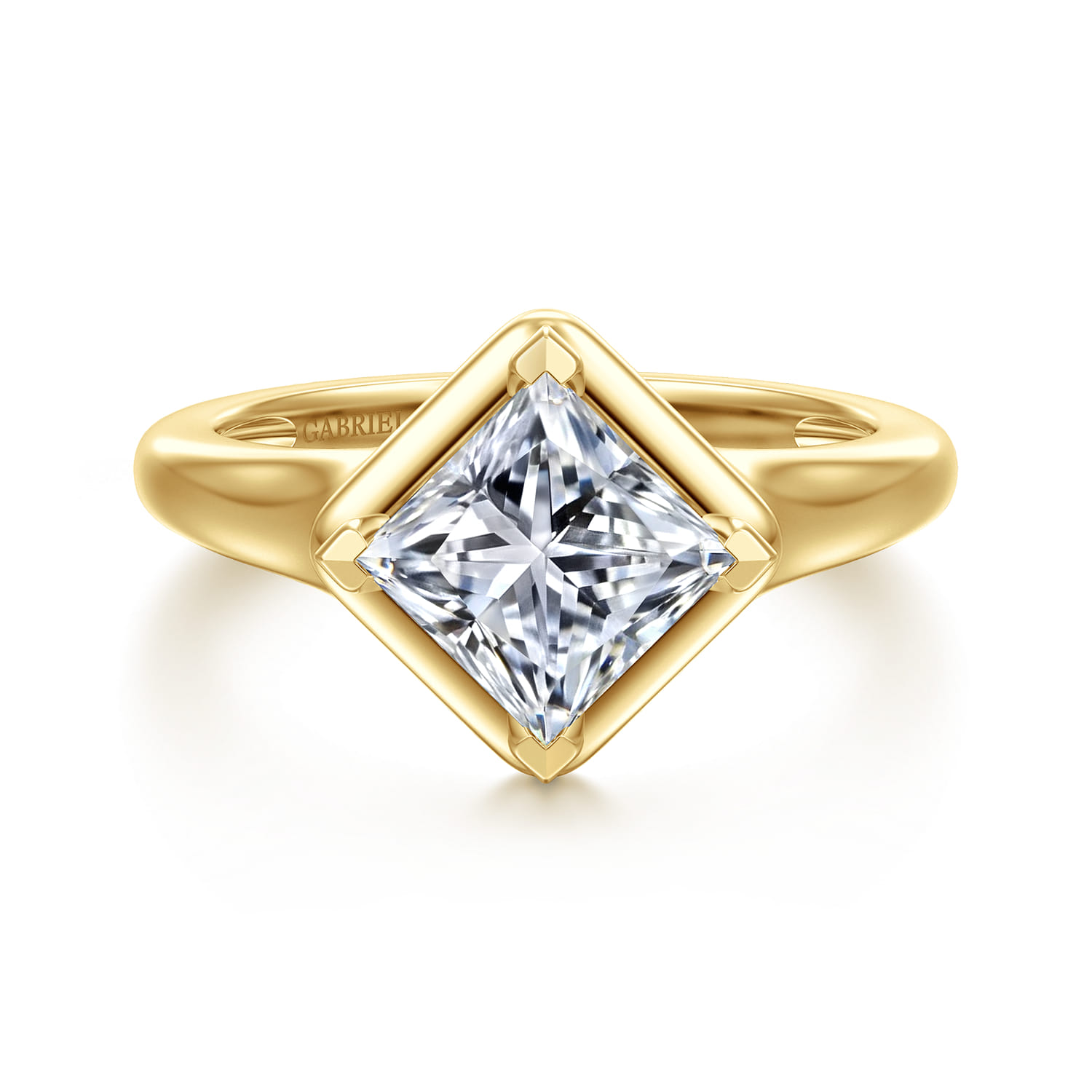 Elsa - 14K Yellow Gold Compass Bezel Prong Princess Cut Solitaire Diamond Engagement Ring - Shot 1