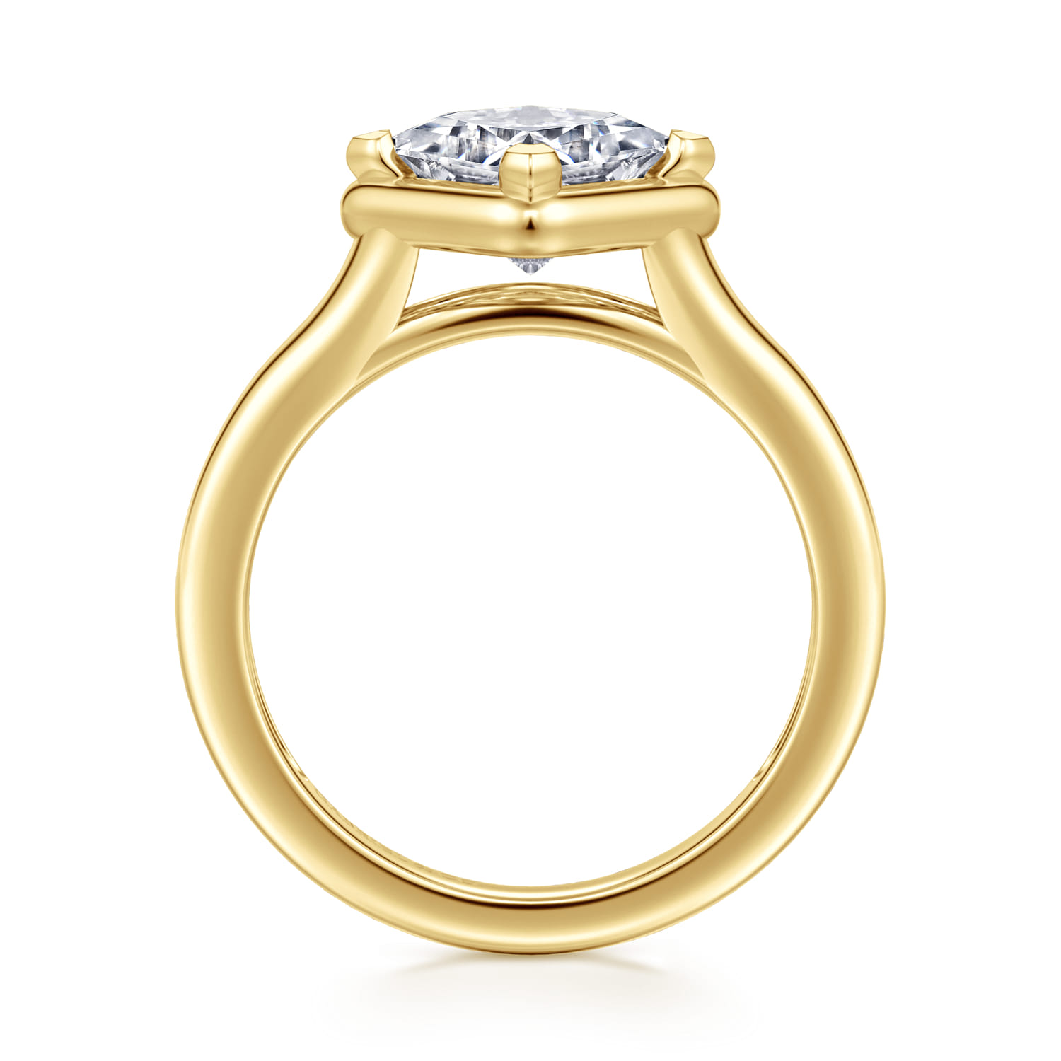Elsa - 14K Yellow Gold Compass Bezel Prong Princess Cut Solitaire Diamond Engagement Ring - Shot 2