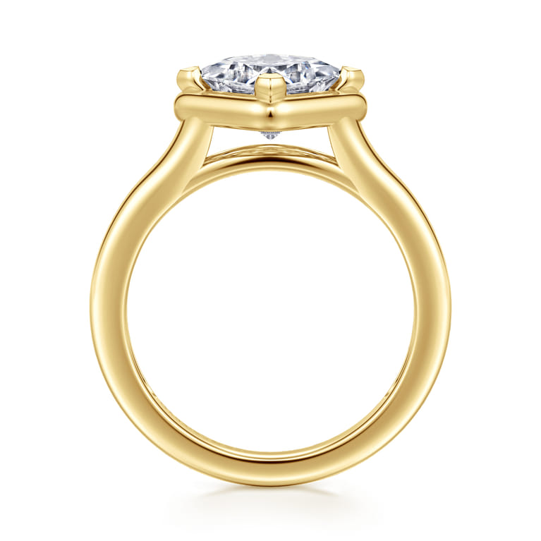 Elsa - 14K Yellow Gold Compass Bezel Prong Princess Cut Solitaire Diamond Engagement Ring - Shot 2