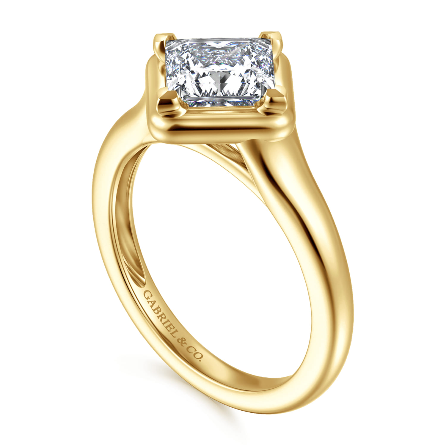 Elsa - 14K Yellow Gold Compass Bezel Prong Princess Cut Solitaire Diamond Engagement Ring - Shot 3