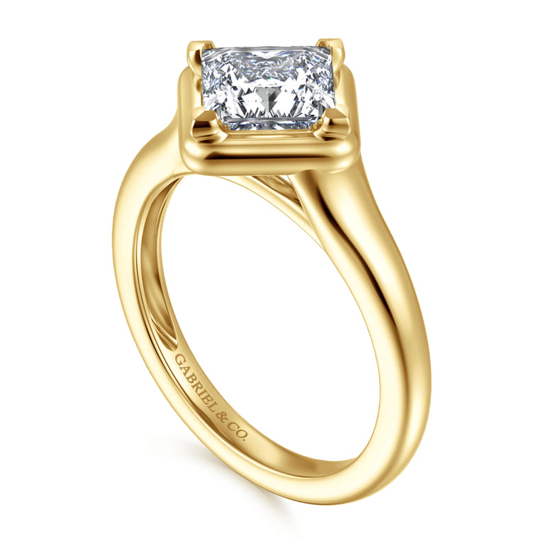 Elsa - 14K Yellow Gold Compass Bezel Prong Princess Cut Solitaire Diamond Engagement Ring - Shot 3