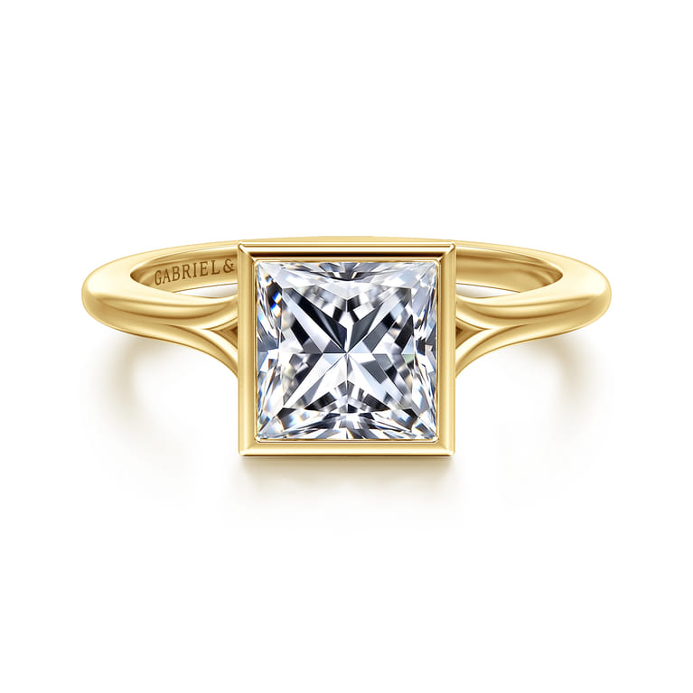 Kaya - 14K Yellow Gold Bezel Set Princess Cut Solitaire Diamond Engagement Ring - Shot 1