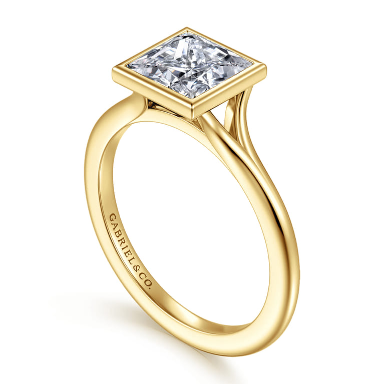 Kaya - 14K Yellow Gold Bezel Set Princess Cut Solitaire Diamond Engagement Ring - Shot 3