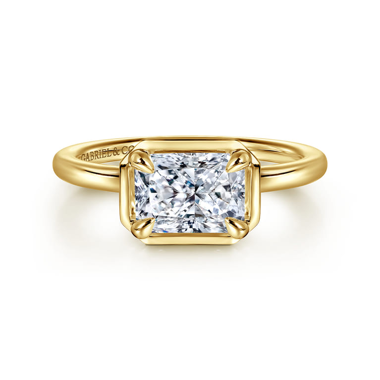 Linen - 14K Yellow Gold East West and Bezel Prong Radiant Cut Diamond Engagement Ring - Shot 1