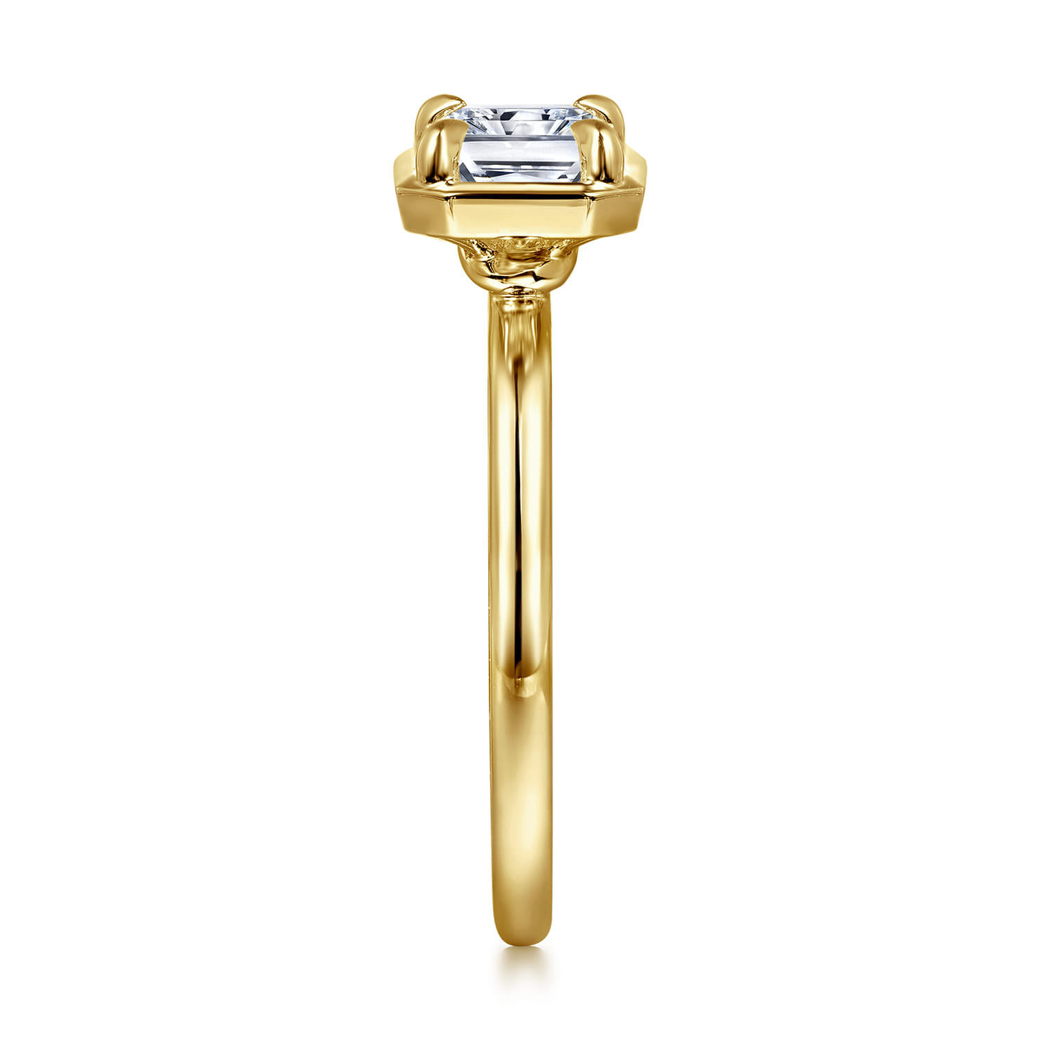 Linen - 14K Yellow Gold East West and Bezel Prong Radiant Cut Diamond Engagement Ring - Shot 5