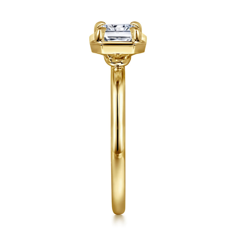 Linen - 14K Yellow Gold East West and Bezel Prong Radiant Cut Diamond Engagement Ring - Shot 5