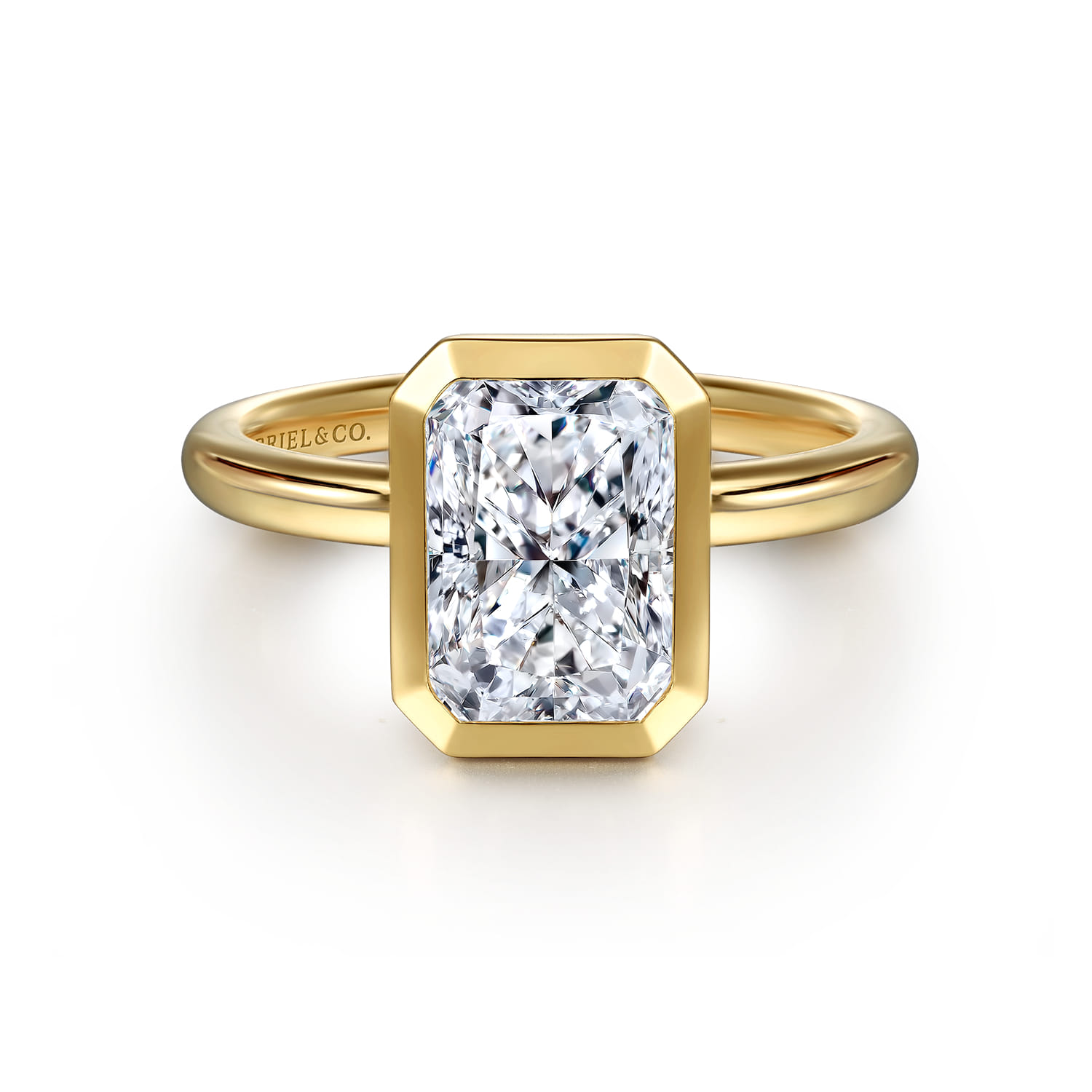 Linny - 14K Yellow Gold Radiant Cut Bezel Set Diamond Engagement Ring - Shot 1