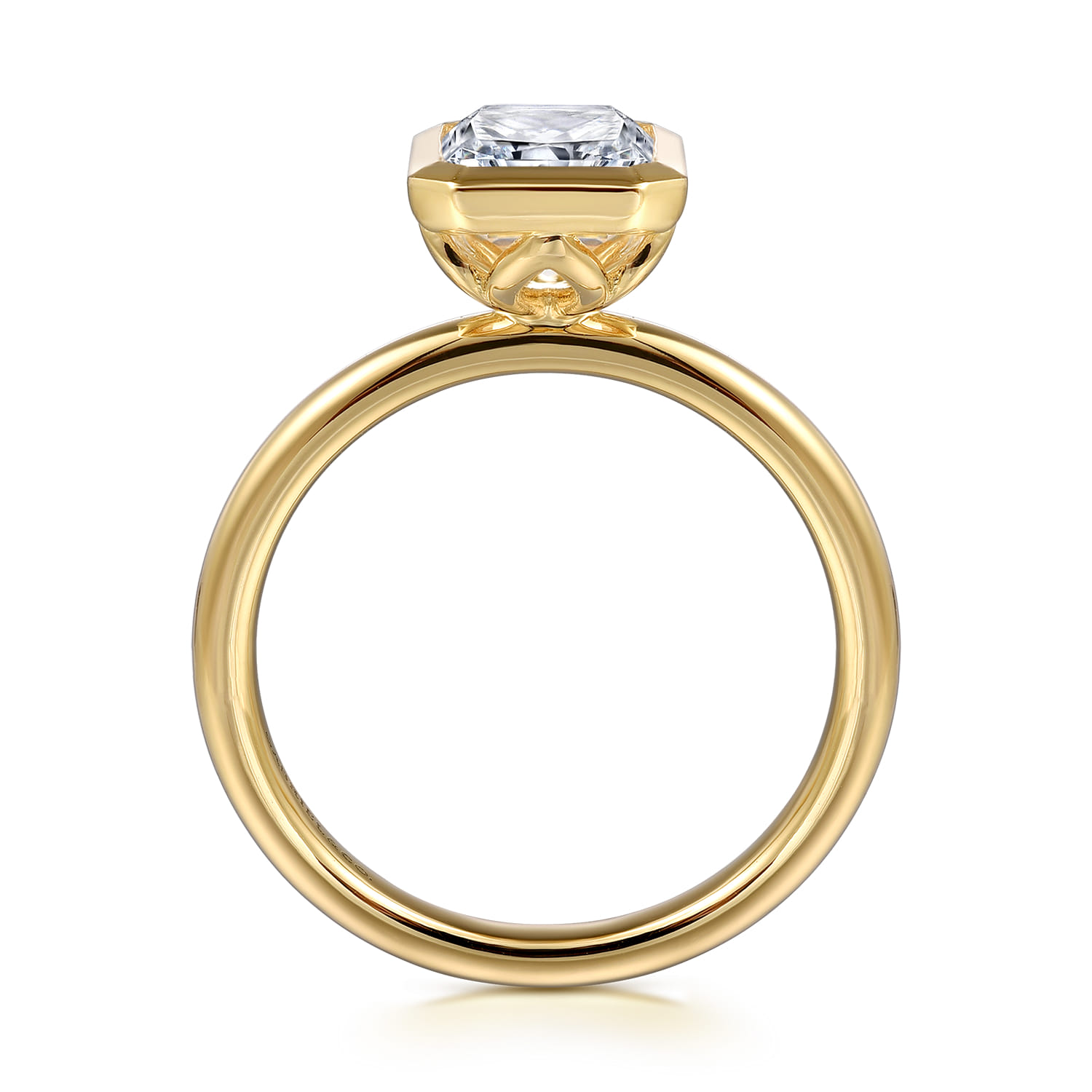 Linny - 14K Yellow Gold Radiant Cut Bezel Set Diamond Engagement Ring - Shot 2